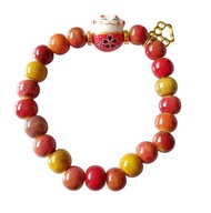 Ceramiczna bransoletka "Maneki Neko i Kocia Łapka" - czerwono-żółta