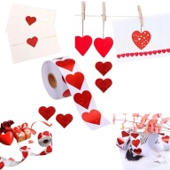 NAKLEJKI SERCA CZERWONE DUŻE OZDOBNE NA ROLCE NA DZIEŃ KOBIET 500 NAKLEJEK