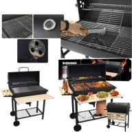 GRILL WĘGLOWY OGRODOWY 2 RUSZTY CHROMOWANE 2 PÓŁKI POPIELNIK TERMOMETR STAL