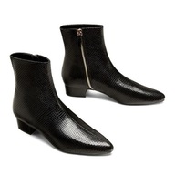 Z A R A botki czarne wężowe szpic wężowa skóra metaliczne trzewiki kozaki