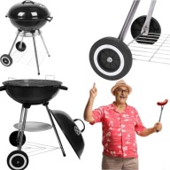 GRILL WĘGLOWY MAŁY OKRĄGŁY OGRODOWY ZAMYKANY POKRYWA POKRYWA PÓŁKA BBQ