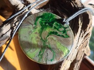 Naszyjnik Boho 7cm rękodzieło zielony szary Vertigo