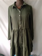 Sukienka ciemnozielona koszulowa z falbanami - 36