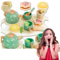 ZESTAW DO HERBATY KAWY DLA DZIECI DREWNIANY SERWIS KAWOWY DO ZABAWY PREZENT