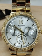 Zegarek damski Kurren złoty – elegancki ozdobne cyrkonie, bransoleta