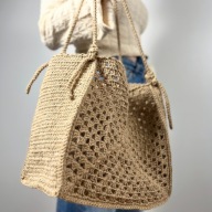 Terra Mesh - duża torba jutowa ręcznie szydełkowana ażurowa shopper.