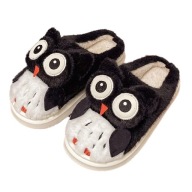 KAPCIE DAMSKIE CIEPŁE FUTRZANE PLUSZOWE SOWY GRUBA PODESZWA 38-37 CZARNE