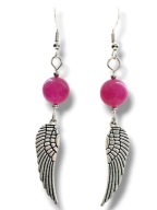 JF51Urocze kobiece kolczyki kamienie JADEIT FUKSJA skrzydła