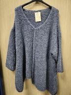 Sweter bukle asymetryczny szary-niebieski fuksja r. Uni Plus Italy !!!