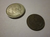 Moneta 1 rubel (jubileuszowa - 1970 rok) i 5 kopiejek (1980)