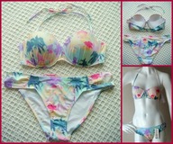 Bikini kwiaty 42B XL 90B push up strój kąpielowy kostium printy