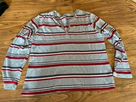 basic line szary sweter w paski super dekolt