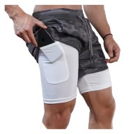 Spodenki Treningowe L/XL Dwuczęściowe Szare Moro Shorty Siłownia Bieganie