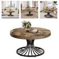 STOLIK KAWOWY TRIBESIGNS OKRĄGŁY LOFT BRĄZOWY RUSTYKALNY 80X45CM SOLIDNY