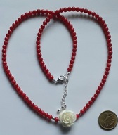 Retro*czerwony koral 3mm, różyczka z białego korala, srebro925