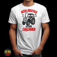 KOSZULKA MĘSKA MOJA MUZYKA TO RYK CIĄGNIKA TRAKTOR BIAŁA M