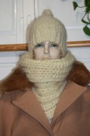 KOMPLET CZAPKA tatarska golf L RĘKODZIEŁO MOHER ecru smietana