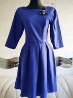 Sukienka CHABROWA ROZKLOSZOWANA DOPASOWANA ELEGANCKA KWIAT KWIATEM NASZYWKĄ