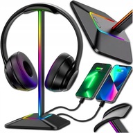 STOJAK NA SŁUCHAWKI NAUSZNE GAMINGOWY PODŚWIETLENIE RGB LED HUB USB UCHWYT