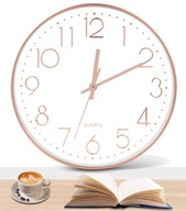 Zegar Ścienny 30 cm Kwarcowy Duże Cyfry Cichy Bez Tykania Różowe Złoto