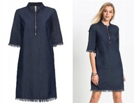 Jeansowa Sukienka 38 M denim frędzle boho dżinsowa granatowa jeans