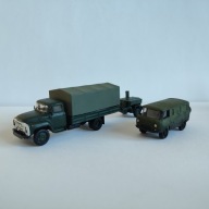 Pojazdy zestaw Ził 130 Uaz 452 przyczepa kuchnia polowa1/87 h0