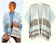 Narzutka ponczo akryl S M 36 38 nietoperz poncho sweter niebieska płaszcz