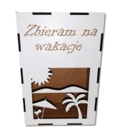 Skarbonka drewniana HDF, zbieram na wakacje, dąb sonoma,amari, biały,czarny
