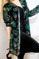 czarno-zielona tiulowa narzutka transparentna kwiatowy wzór boho L