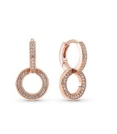 KOLCZYKI PANDORY LŚNIĄCE PODWÓJNE OBRĘCZE ROSE