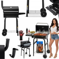 GRILL WĘGLOWY OGRODOWY PRZENOŚNY NA KÓŁKACH DUŻY Z POKRYWĄ TERMOMETR