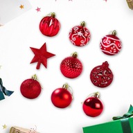 BOMBKI CHOINKOWE ZESTAW XXL 100 SZTUK CZERWONE 6/4/3 CM + GWIAZDA Ozdoby