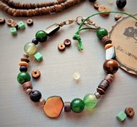 ETNO bransoletka zielone agaty, masa perłowa, czarna lawa, noc kairu