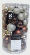 ZESTAW OZDOBNYCH ŚWIĄTECZNYCH BOMBEK NA CHOINKĘ NIETŁUKĄCE BRĄZOWE 60szt