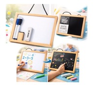 DWUSTRONNA ŚCIERALNA KREDOWA TABLICA | KREDA MARKERY GĄBKA | 20x16 cm |2w1