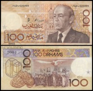 BNA - MAROKO 100 Dirhams 1987 / 1991 nr 40/025999 # P65d podpis 13 # VF/XF
