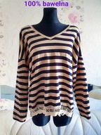 BLUZKA JASNOBEŻOWE JASNY BEŻOWY CZARNE PASKI SEXY BABYDOLL KREMOWA PASKAMI