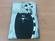 WOŚP - Obraz malowany na desce "Czarno-biały kot", Poddębice