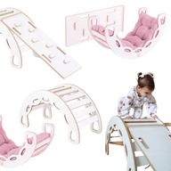 BUJAK DLA DZIECI ŚCIANKA WSPINACZKOWA ZJEŻDŻALNIA PODUSZKA RÓŻ MISIOO 4W1