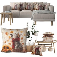 POSZEWKA NA PODUSZKĘ JESIENNA DEKORACYJNA 40X40 KOTEK LIŚCIE