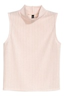 H & M crop top półgolf różowy y2k prążkowany stójka podkoszulek paski nude
