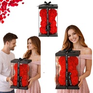 MIŚ Z RÓŻ CZERWONY 28cm PUDEŁKO BUKIET KWIATÓW OZDOBA PREZENT NA WALENTYNKI