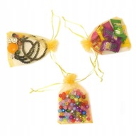 Woreczki z organzy 10x15cm 10 szt. ŚLUB złoty kolor Organza ze ściągaczem