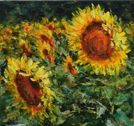Pole słoneczników obraz olejny na płótnie 30x30cm oryginał Garncarek Al,,,