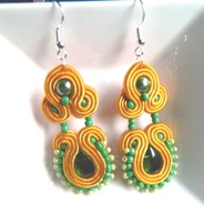 Zielono-żółte kolczyki wiszące, sutasz, soutache