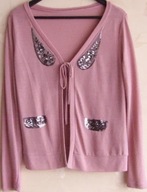 Sweter damski blezer wiązany klapy łezki z cekinami Vintage 38