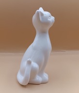 Biały dumny kotek - smukła figurka z porcelany - vintage - 14cm