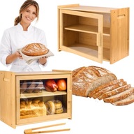 CHLEBAK BAMBUSOWY DUŻY Z DESKĄ POJEMNIK NA ŻYWNOŚĆ CHLEB 2 POZIOMOWY