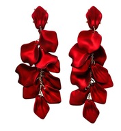 KOLCZYKI CZERWONE karmazyn czerwień długie LEKKIE płatki RÓŻ