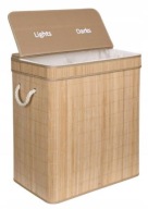 BAMBUSOWY KOSZ NA PRANIE wolnostojący duży 100L z pokrywą 2 komory UBRANIA